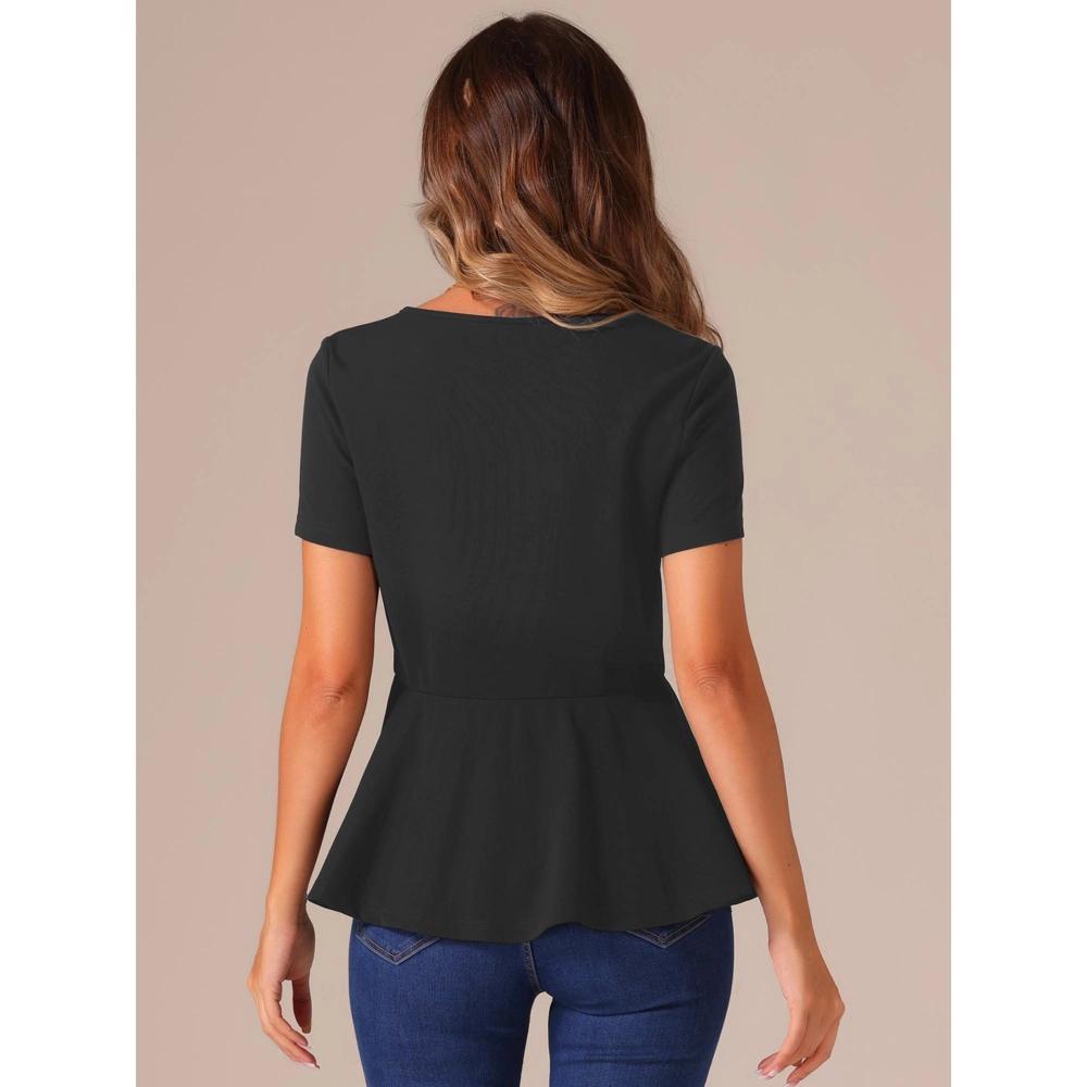 Allegra K Women's Short Sleeve Round Neck Stretch Business Classic Peplum Top Black X-Large Product Image