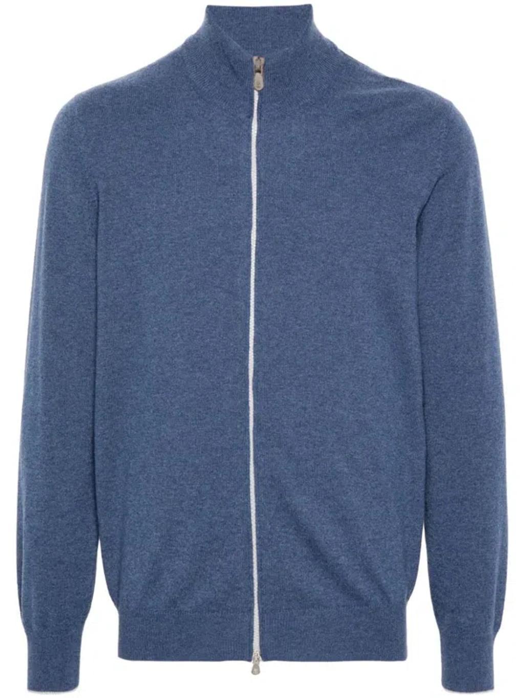 BRUNELLO CUCINELLI Zip-up Cashmere Jumper In Blue Product Image