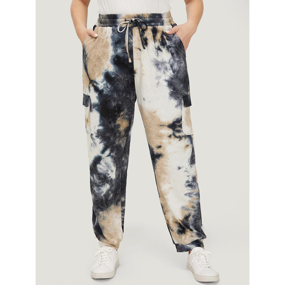 Plus Size Tie Dye Flap Pocket Drawstring Pants Women Multicolor Casual High Rise Dailywear Pants BloomChic 22-24/3X Product Image