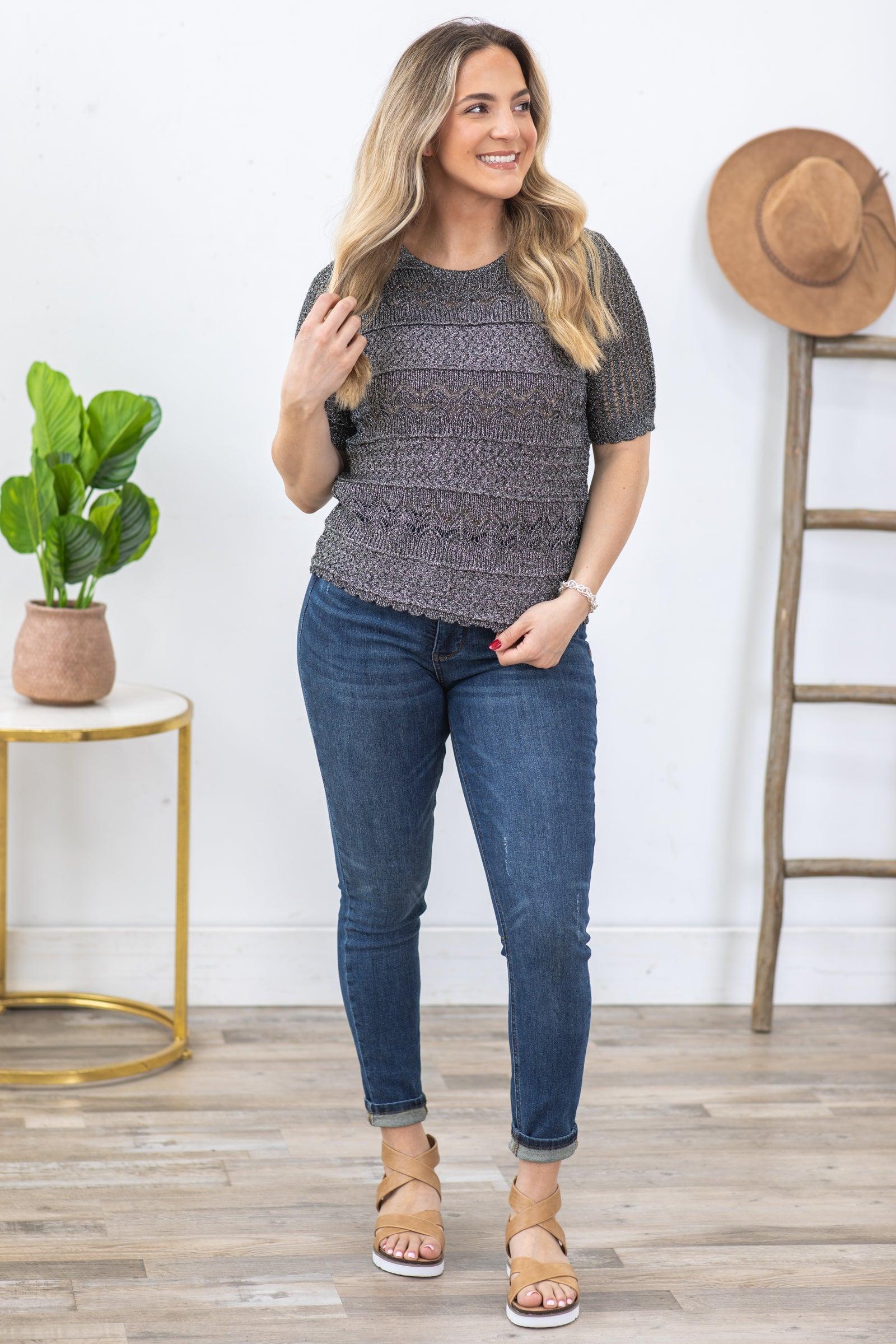 Black And Silver Lurex Sweater Knit Top Product Image