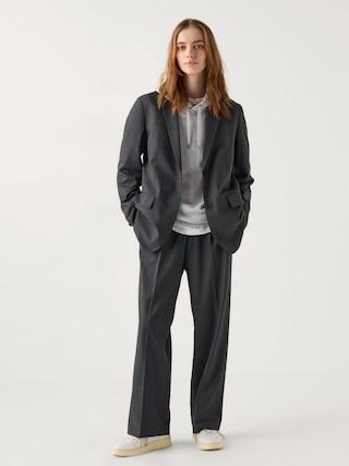 Womens Pleated Wide Pants Checked Dark Gray 2XL UNIQLO US Product Image