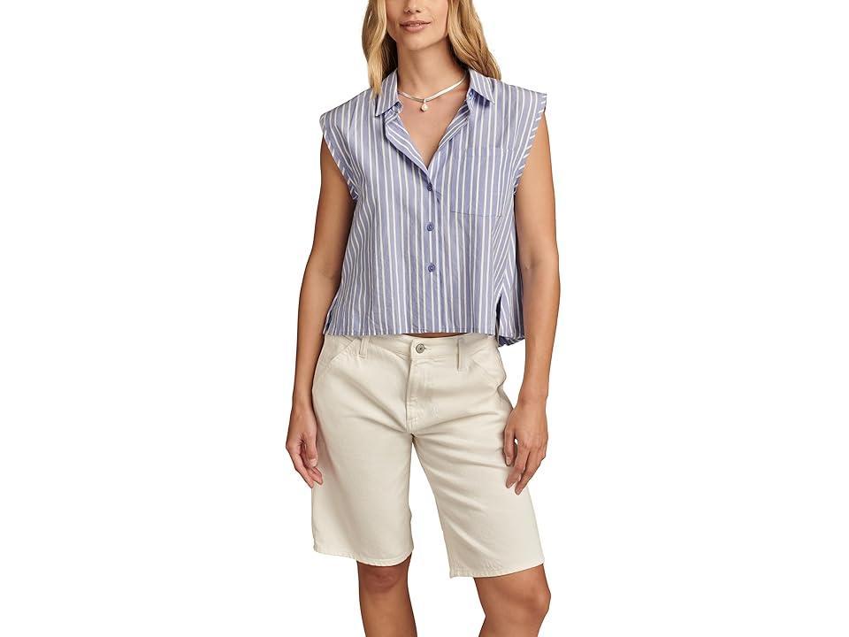 Lucky Brand Bubble Hem Sleeveless Button Down Stripe) Women's Clothing Product Image