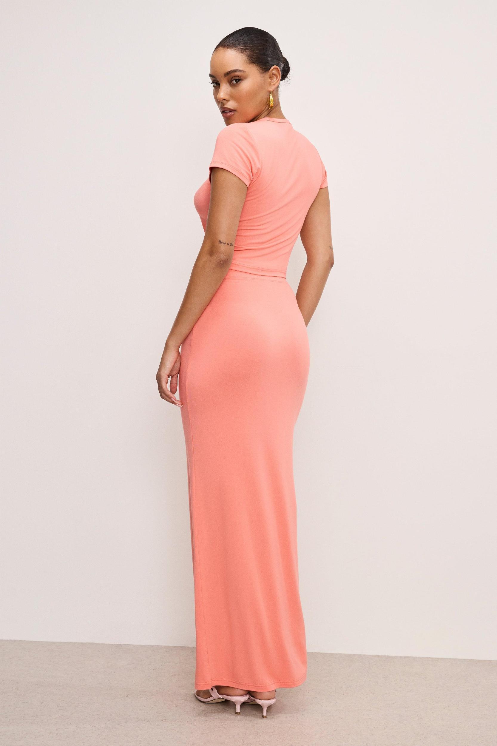 STRETCH JERSEY MAXI SKIRT | CORAL002 Product Image