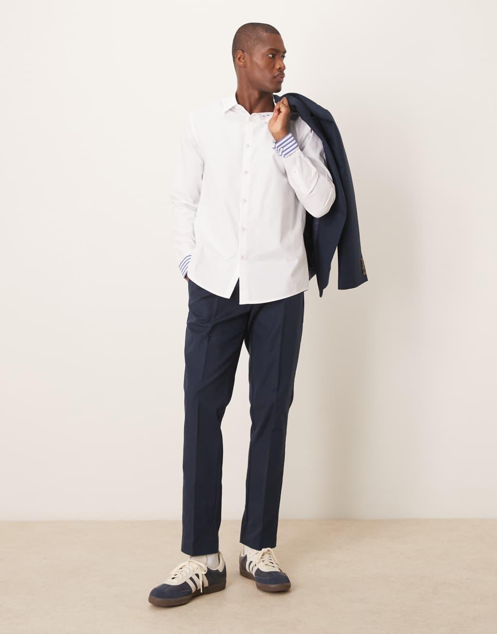 ASOS DESIGN slim fit dress shirt with contrast cuffs in white texture Product Image