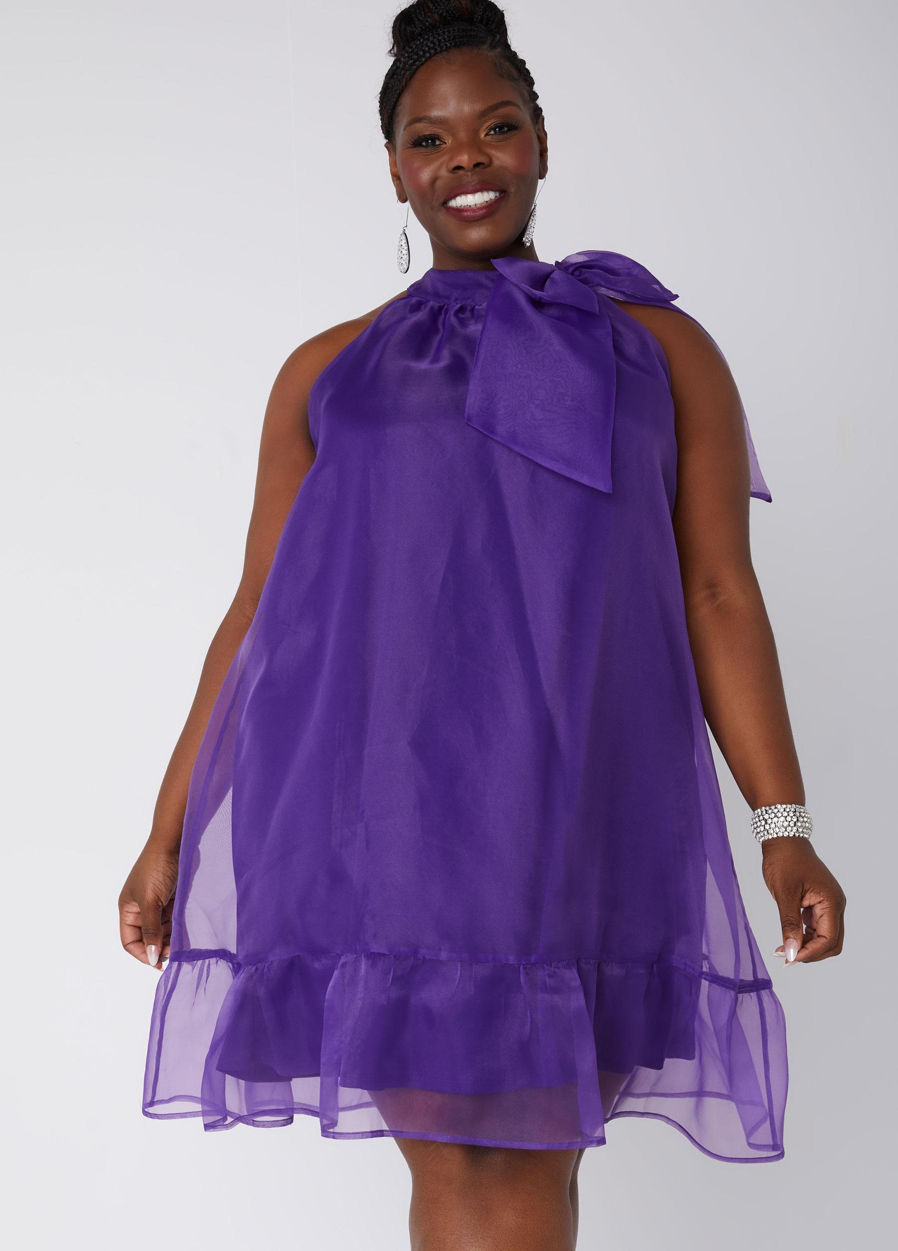 Plus Size Tie Neck Organza Dress Ashley Stewart Product Image