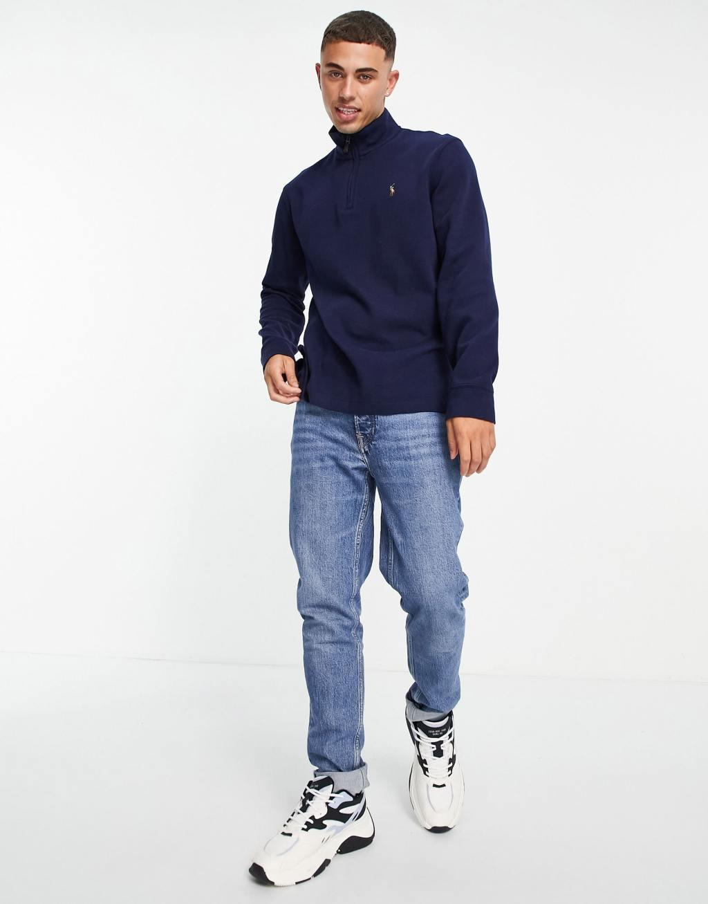 Polo Ralph Lauren icon logo half zip sweatshirt in navy Product Image