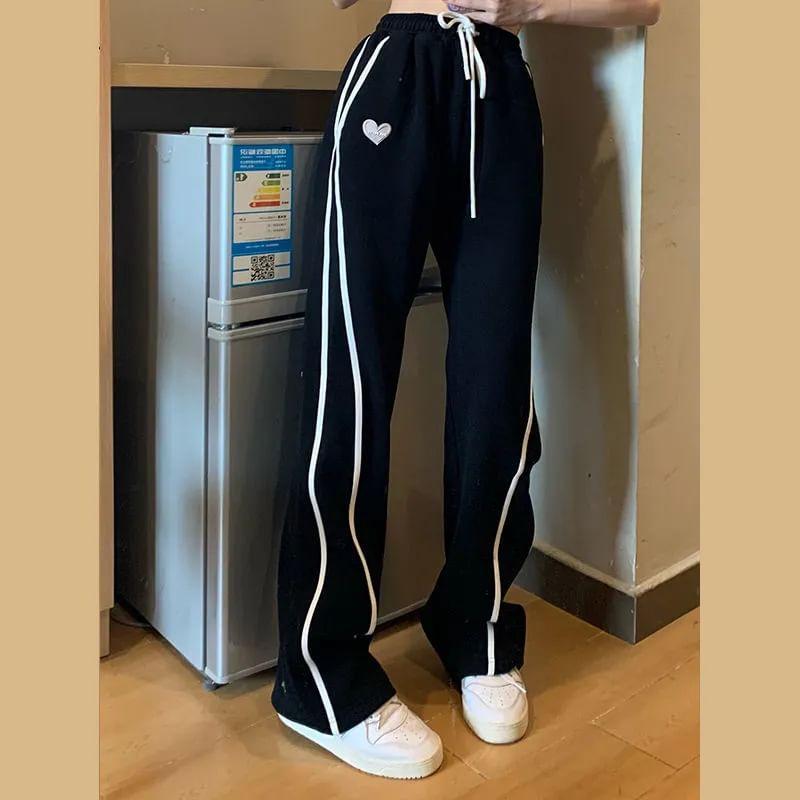 Drawstring Waist Contrast Trim Loose Fit Sweatpants Product Image