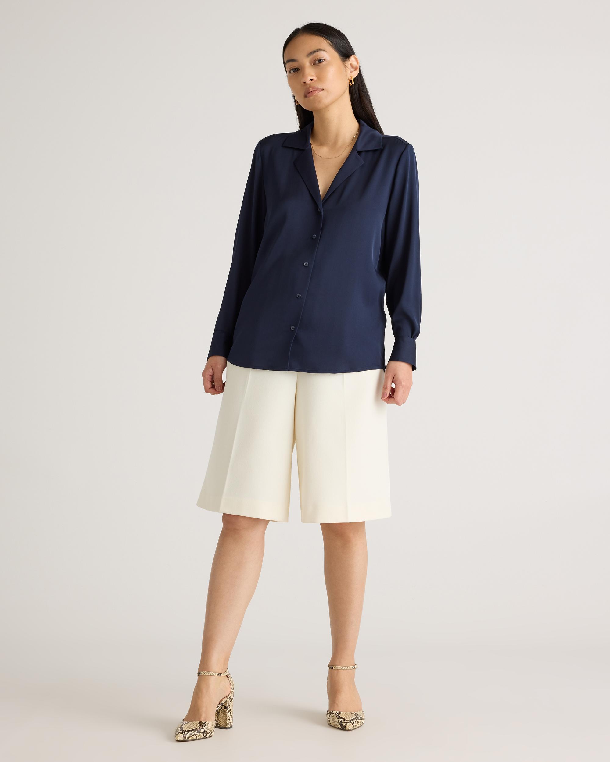 Quince | Women's 100% Washable Silk Stretch Notch Collar Blouse Size XS Product Image