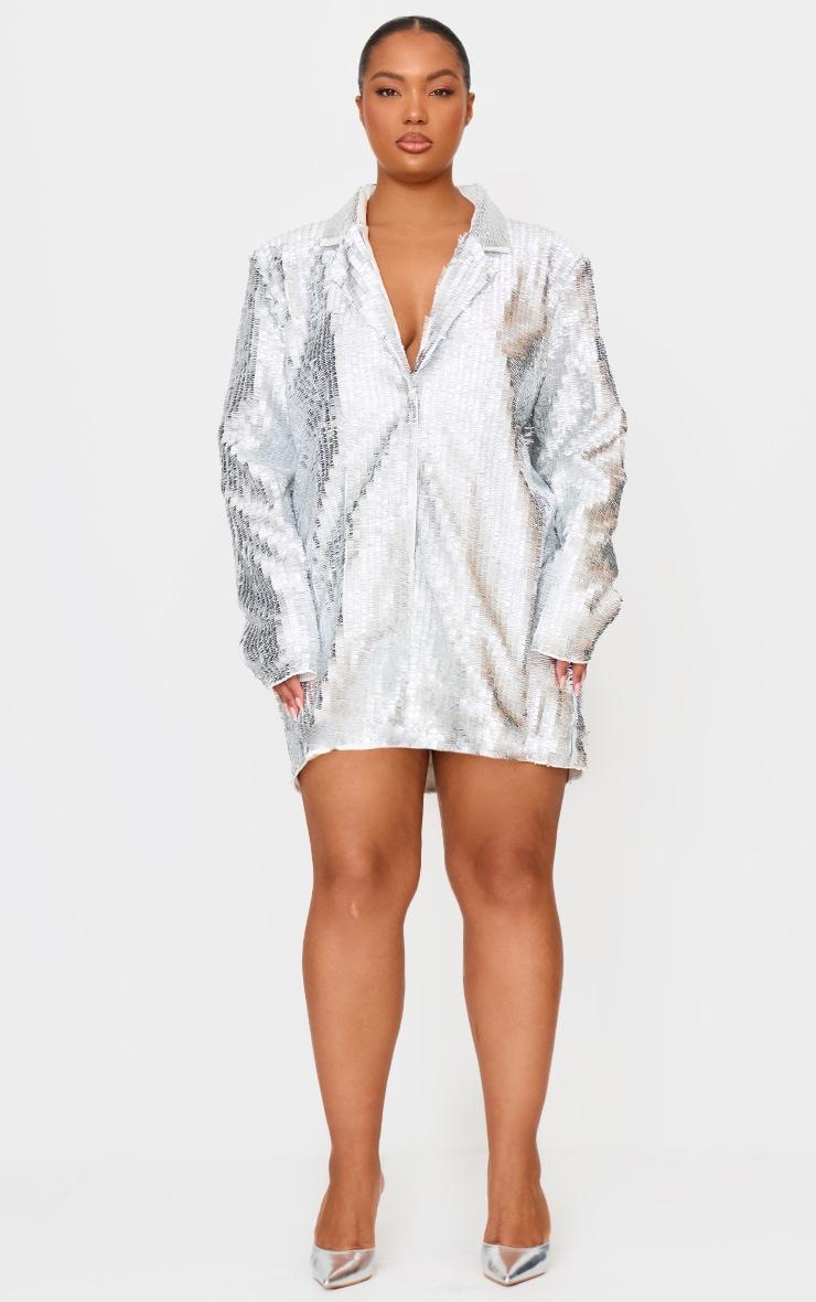 Plus Silver Diamante Blazer Dress Product Image