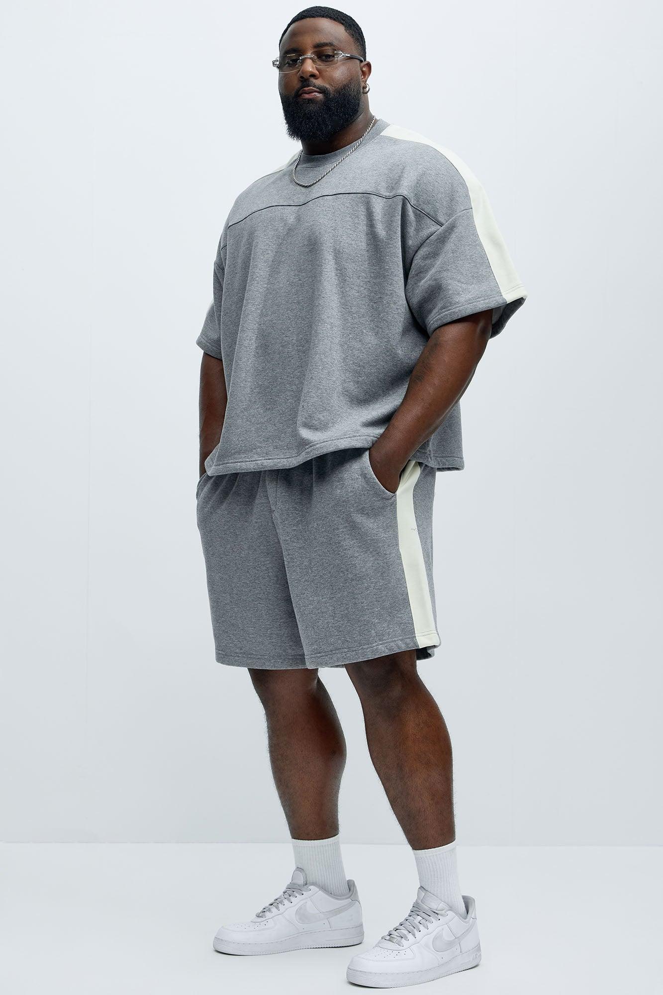 Tyson Oversized Heavyweight Striped Shorts - Heather Grey Product Image