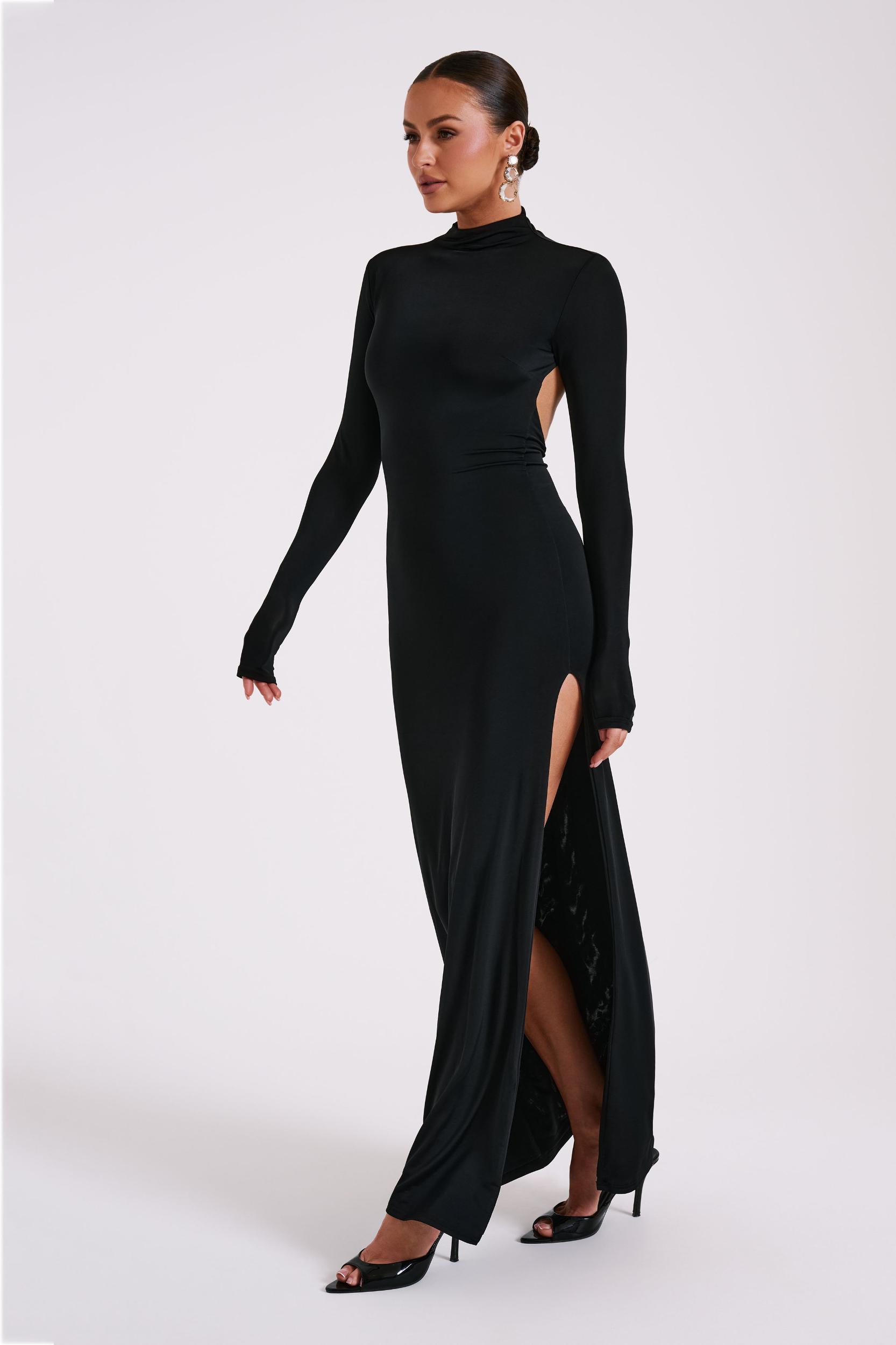 Abbey Buttoned Knit Midi Dress - Navy Product Image