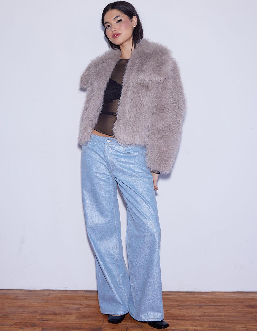 WEST OF MELROSE Cropped Womens Fur Coat - GRAY Product Image