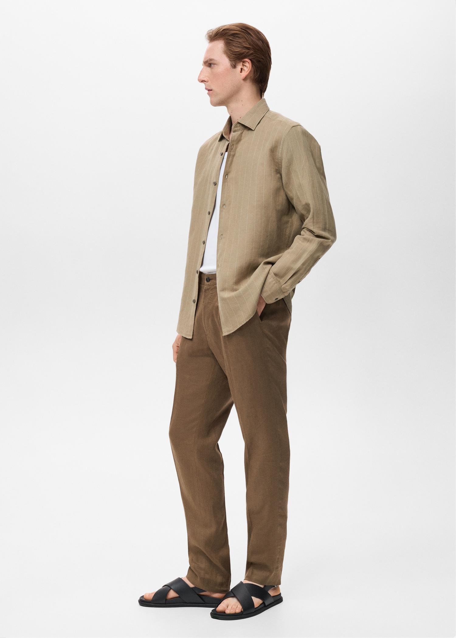 Linen pinstripe shirt - Men | MANGO USA Product Image