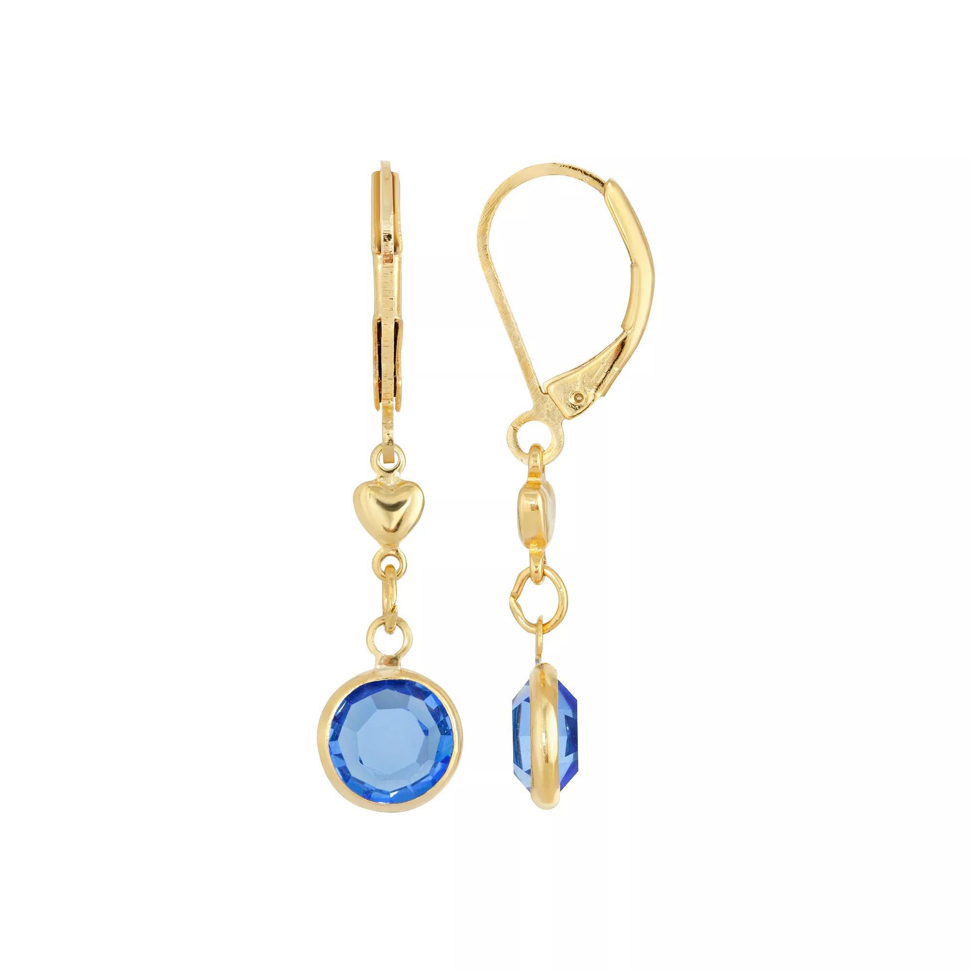 1928 Gold Tone Heart & Simulated Crystal Drop Earrings, Womens, Dark Blue Product Image