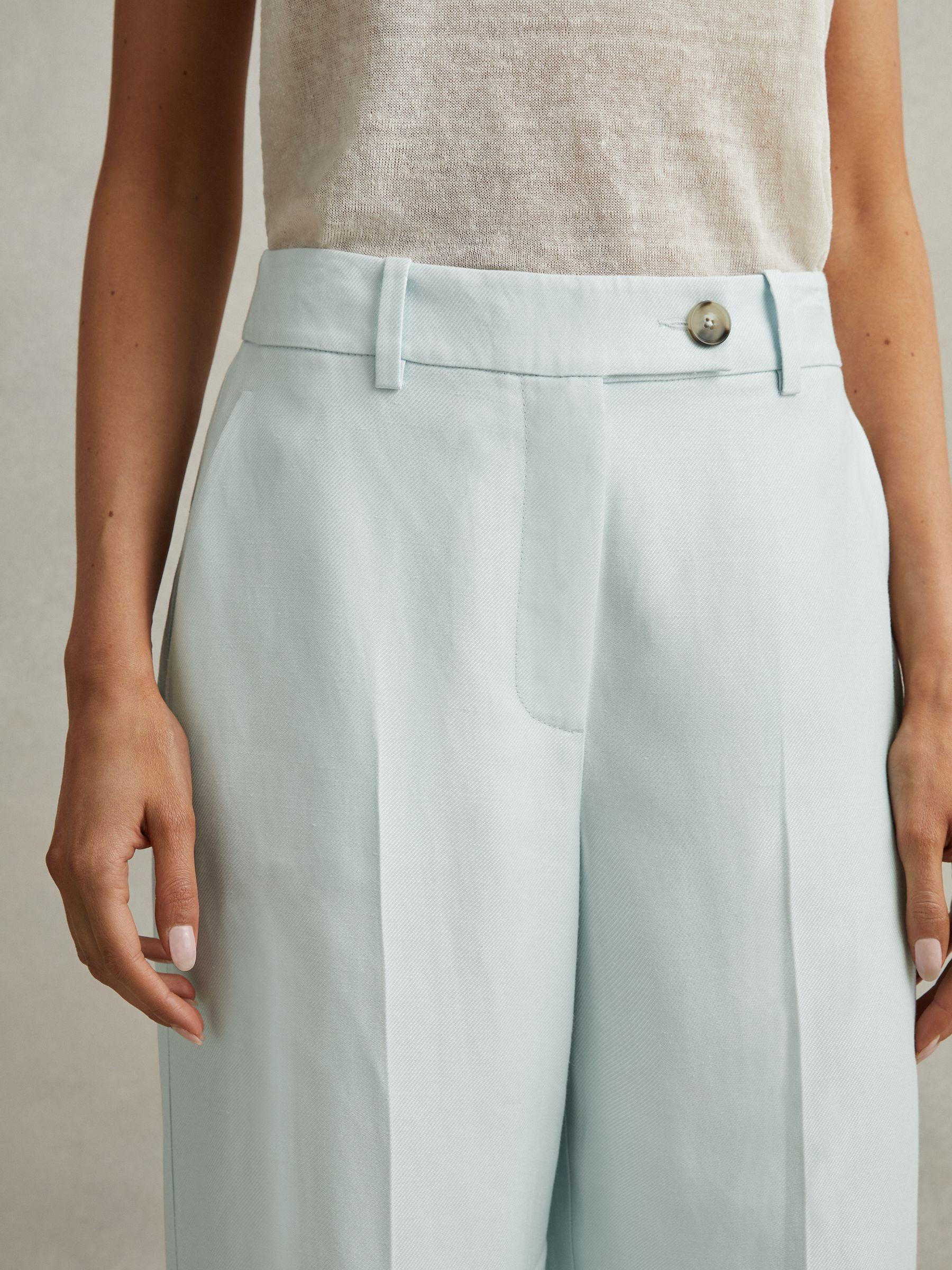 Viscose-Linen Wide Leg Suit Trousers in Blue Product Image