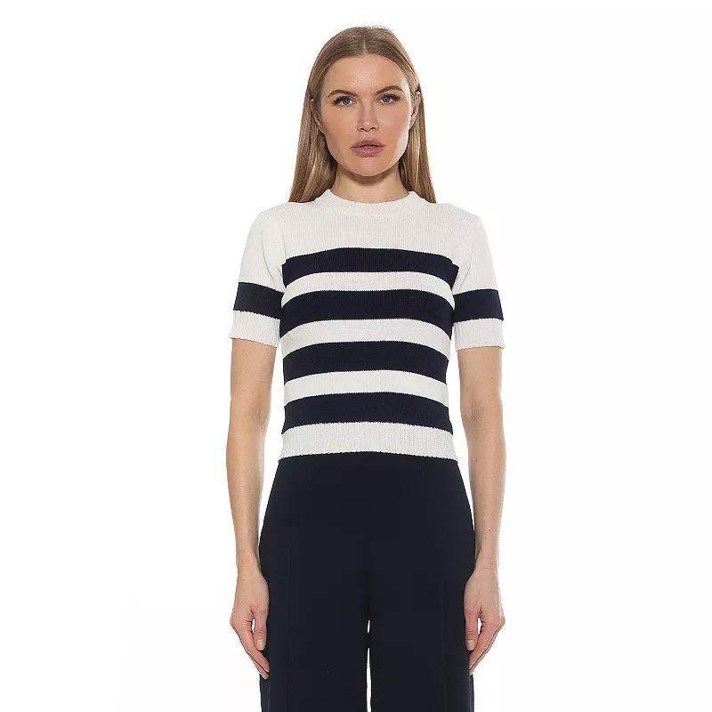 Women's ALEXIA ADMOR Pat Classic Knit Stripped Top, Size: Large, Black Ivory Product Image