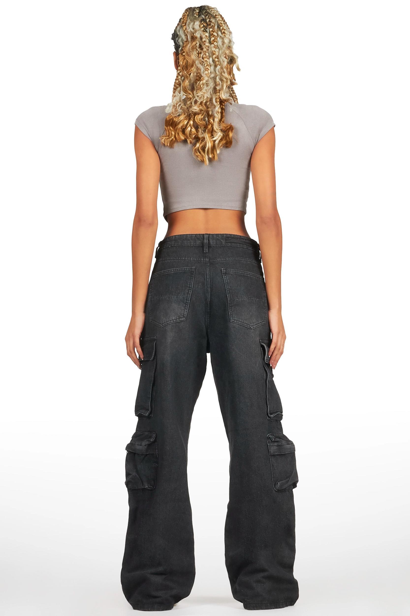 Maliqa Black Baggy Cargo Jean Female Product Image