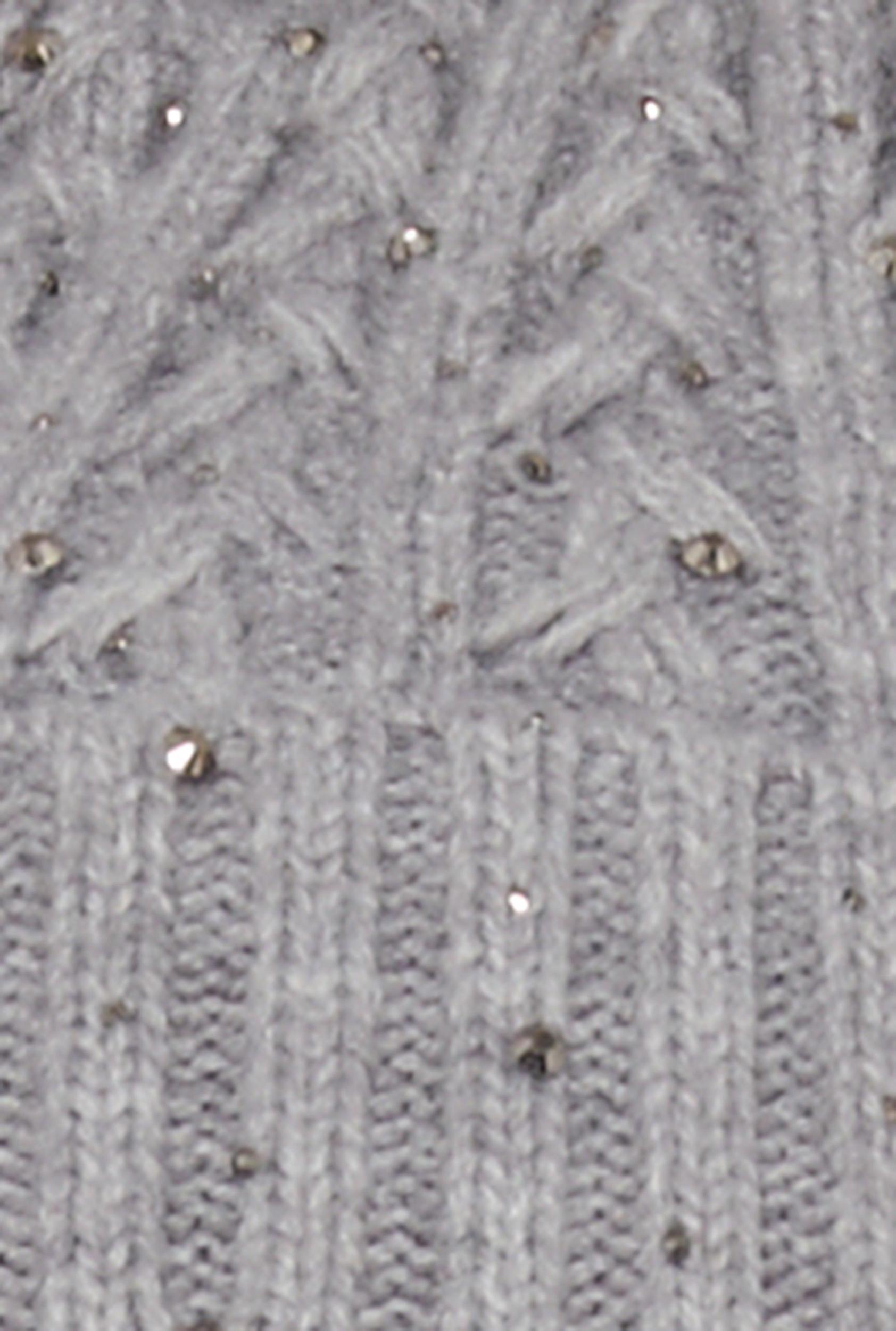 Rhinestone Cable Knit Pom Pom Beanie Female Product Image