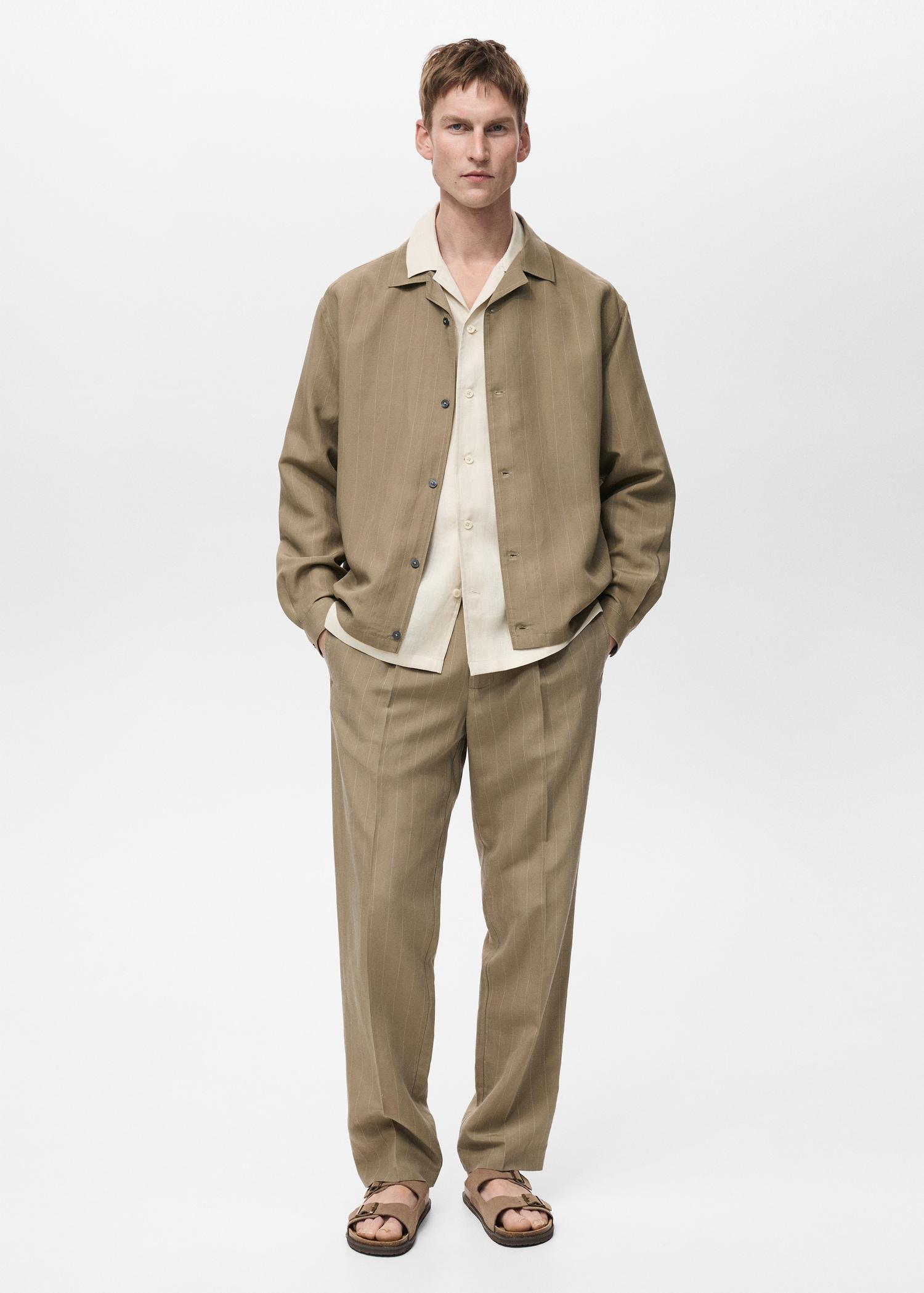 Linen-blend pinstripe overshirt - Men | MANGO USA Product Image