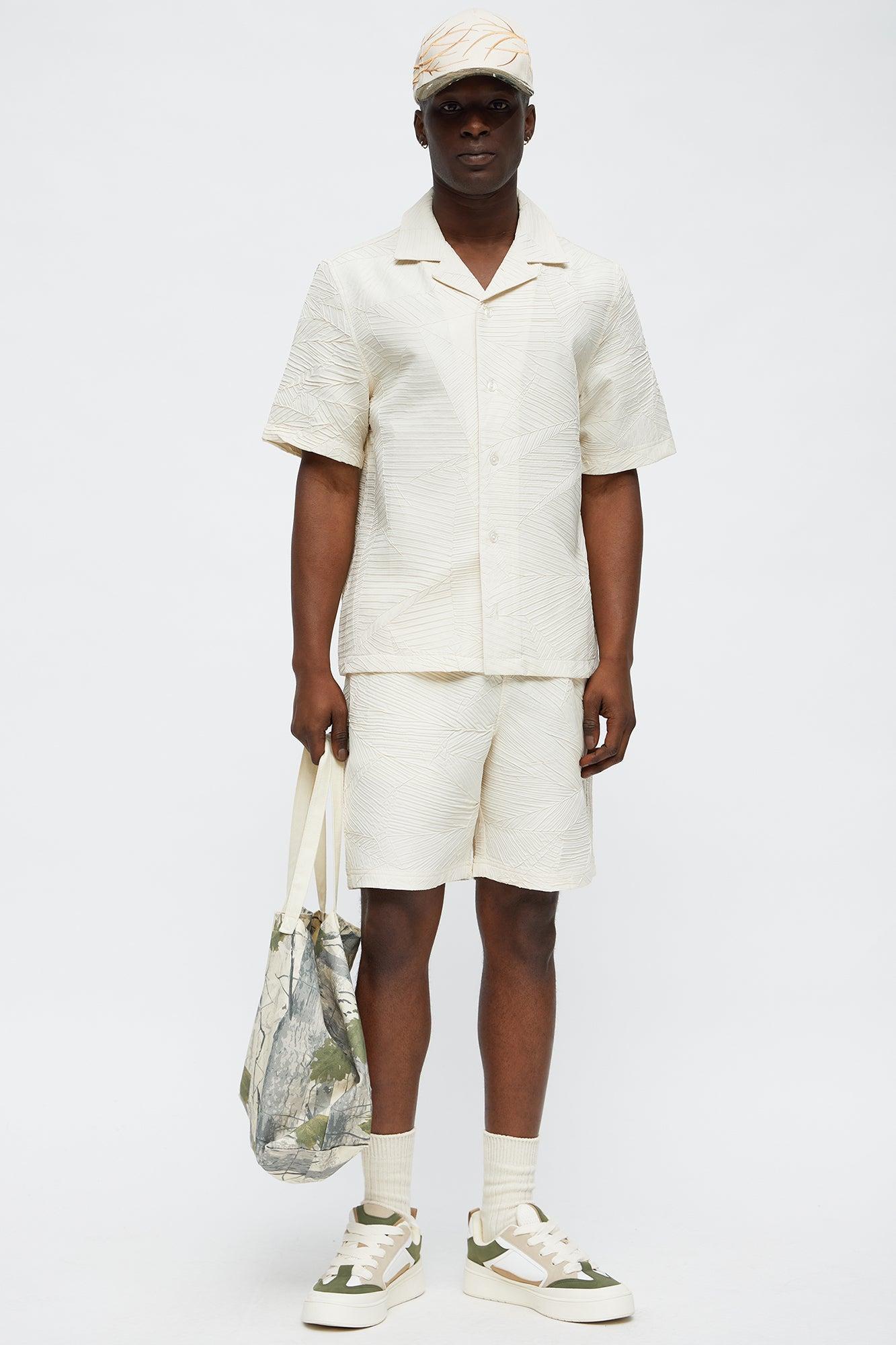 Ponce Textured Cuban Collar Button Up Shirt - Cream Male Product Image