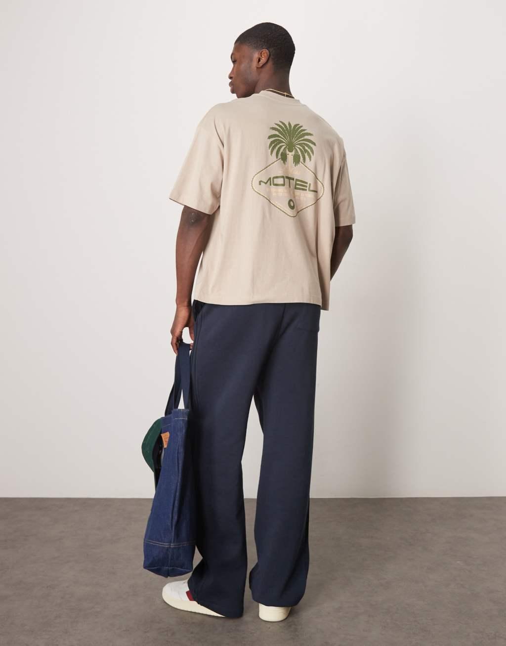 ASOS DESIGN boxy oversized t-shirt with palm graphic in beige Product Image