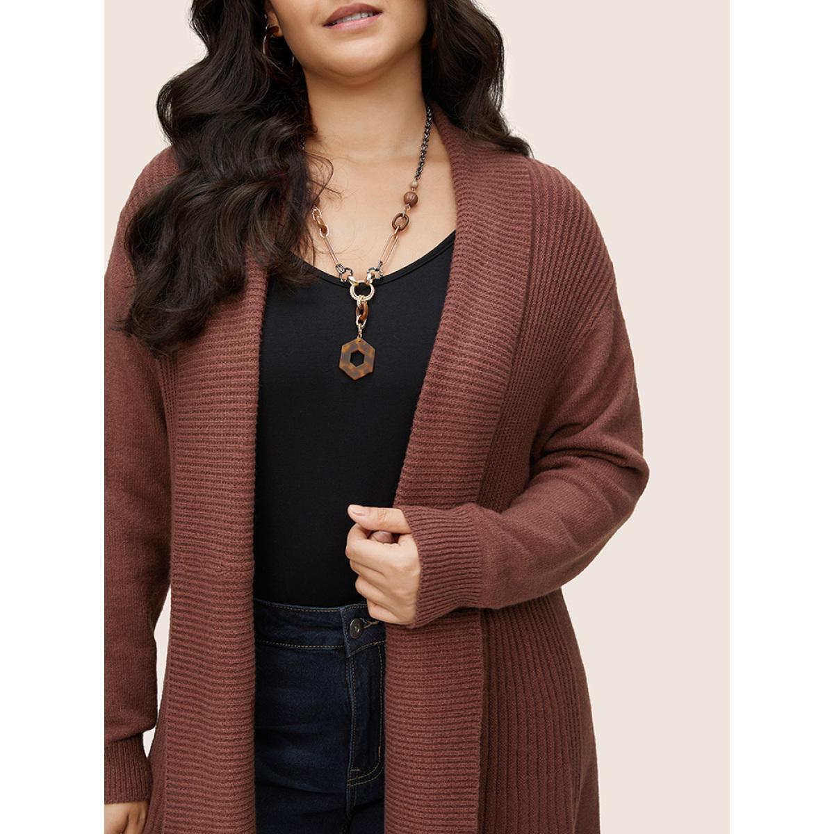Plus Size Supersoft Essentials Lapel Collar Knit Drop Shoulder Cardigan DarkBrown Women Casual Loose Long Sleeve Dailywear Cardigans BloomChic 22-24/3X Product Image