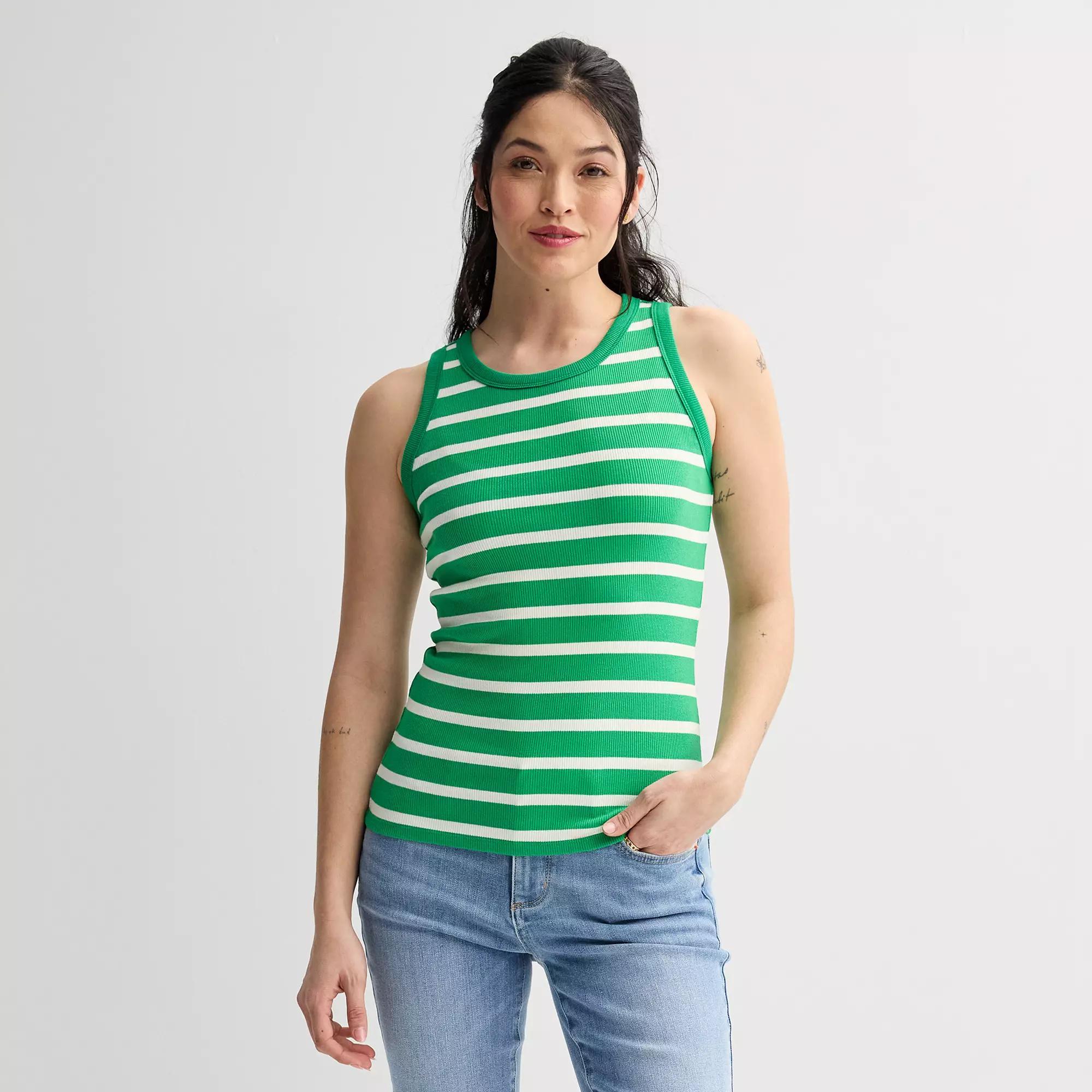 Women's Sonoma Goods For Life® High Neck Layering Tank Top, Size: Small, Ivory Green Stripe Product Image