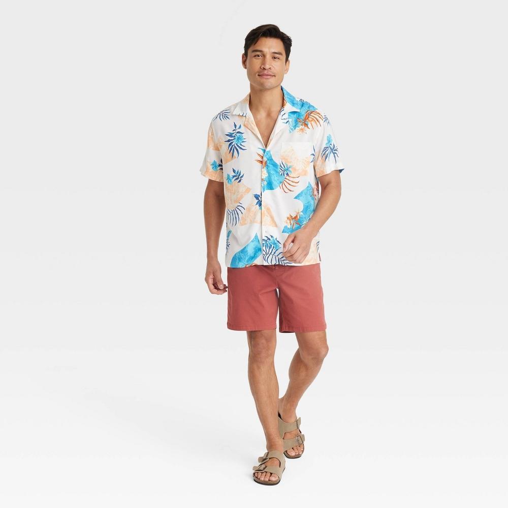 Men's Floral Print Short Sleeve Button-Down Shirt - Goodfellow & Co™ L: Botanical Poplin, Product Image