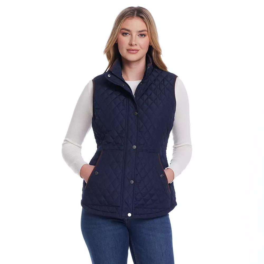 Women's Weathercast Corduroy Trimmed Quilted Vest, Size: Large, Black Product Image