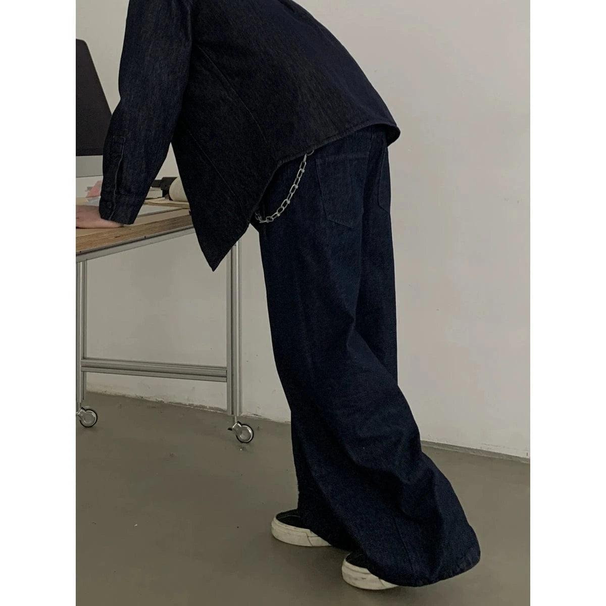 RT No. 18864 PLEATED BLUE DENIM STRAIGHT JEANS Product Image