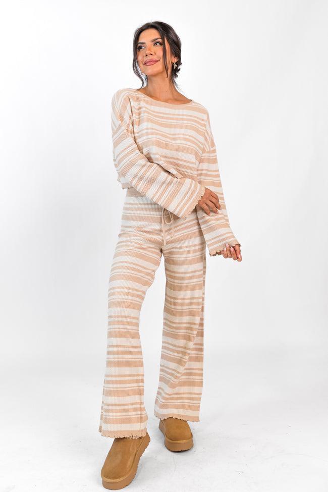 Take You There Taupe Striped Lettuce Hem Crop Top FINAL SALE Product Image