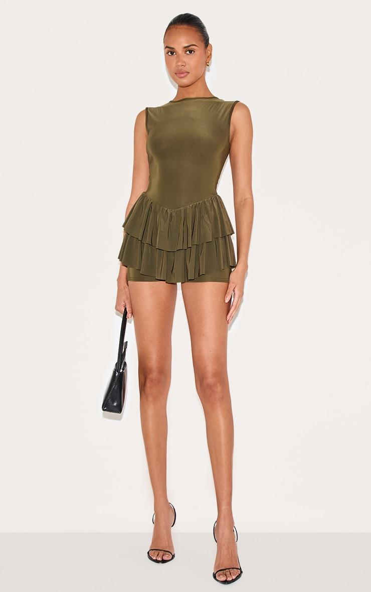 Khaki Slinky Rara Skort Romper Product Image