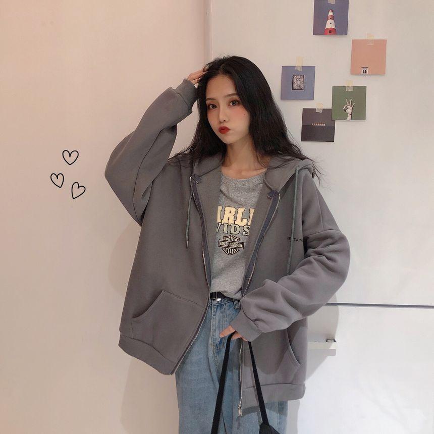 Lettering Zip-Up Hoodie Product Image