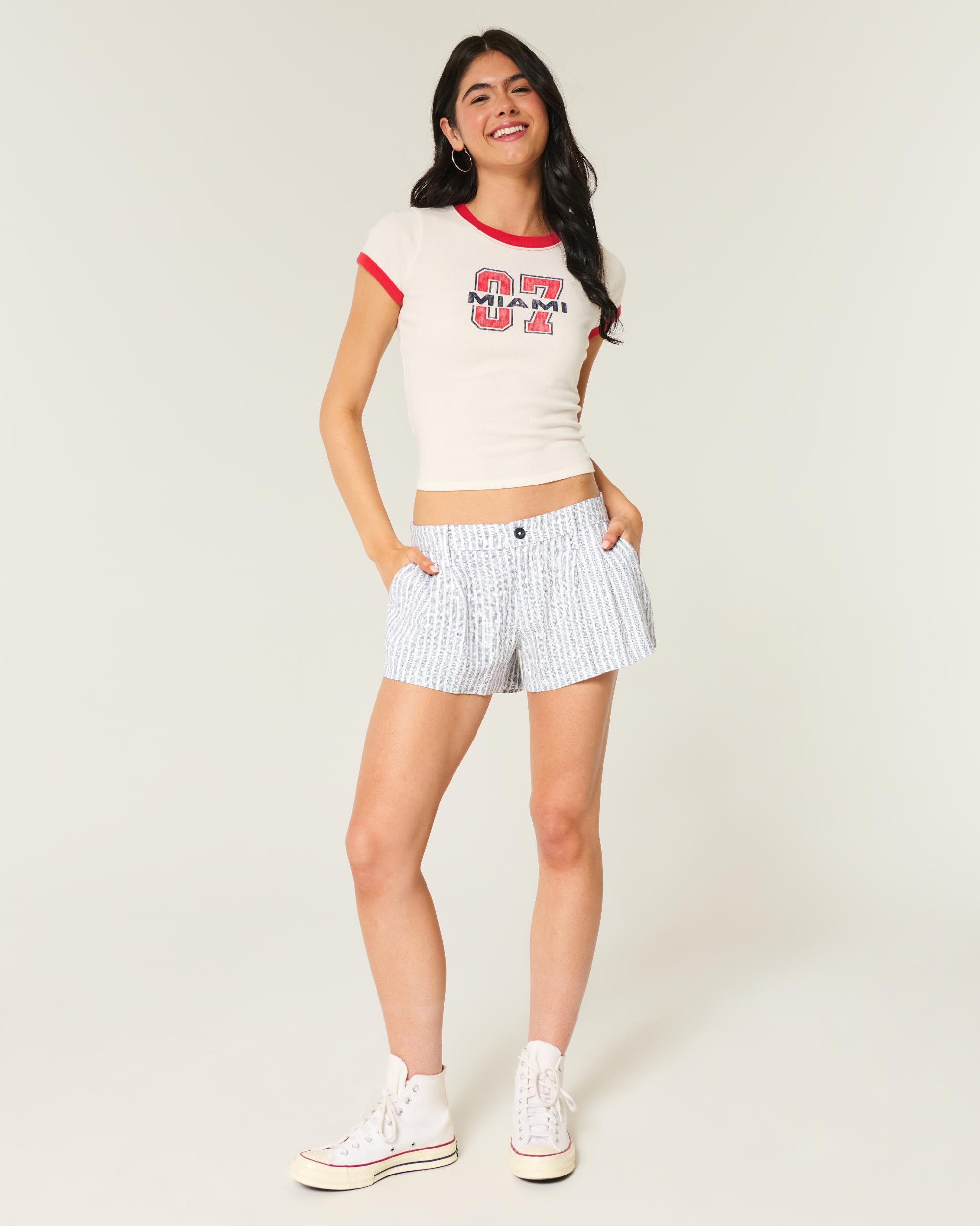Hollister Livvy Low-Rise Linen-Blend Shorts 3" Product Image