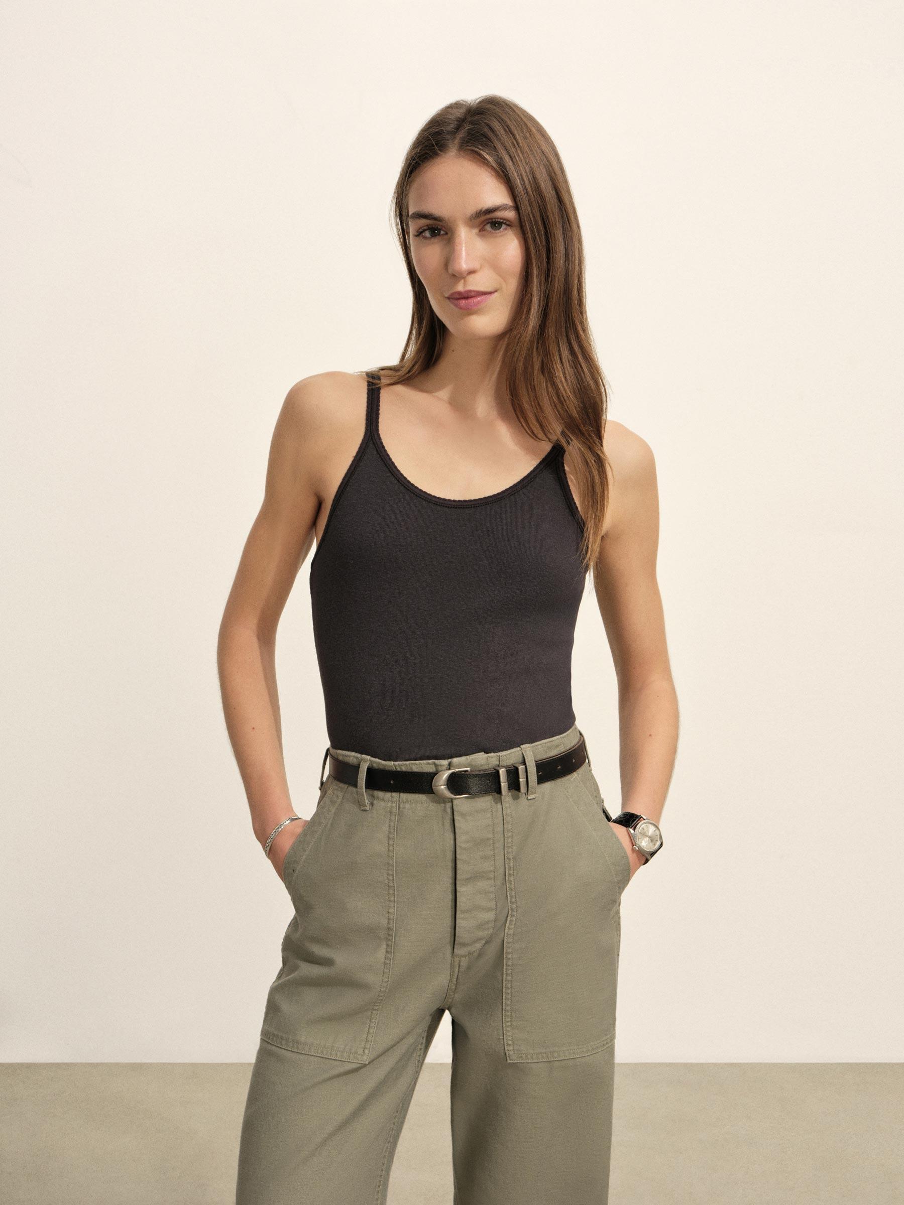 Soft Black Heirloom Rib Scoop Tank Product Image
