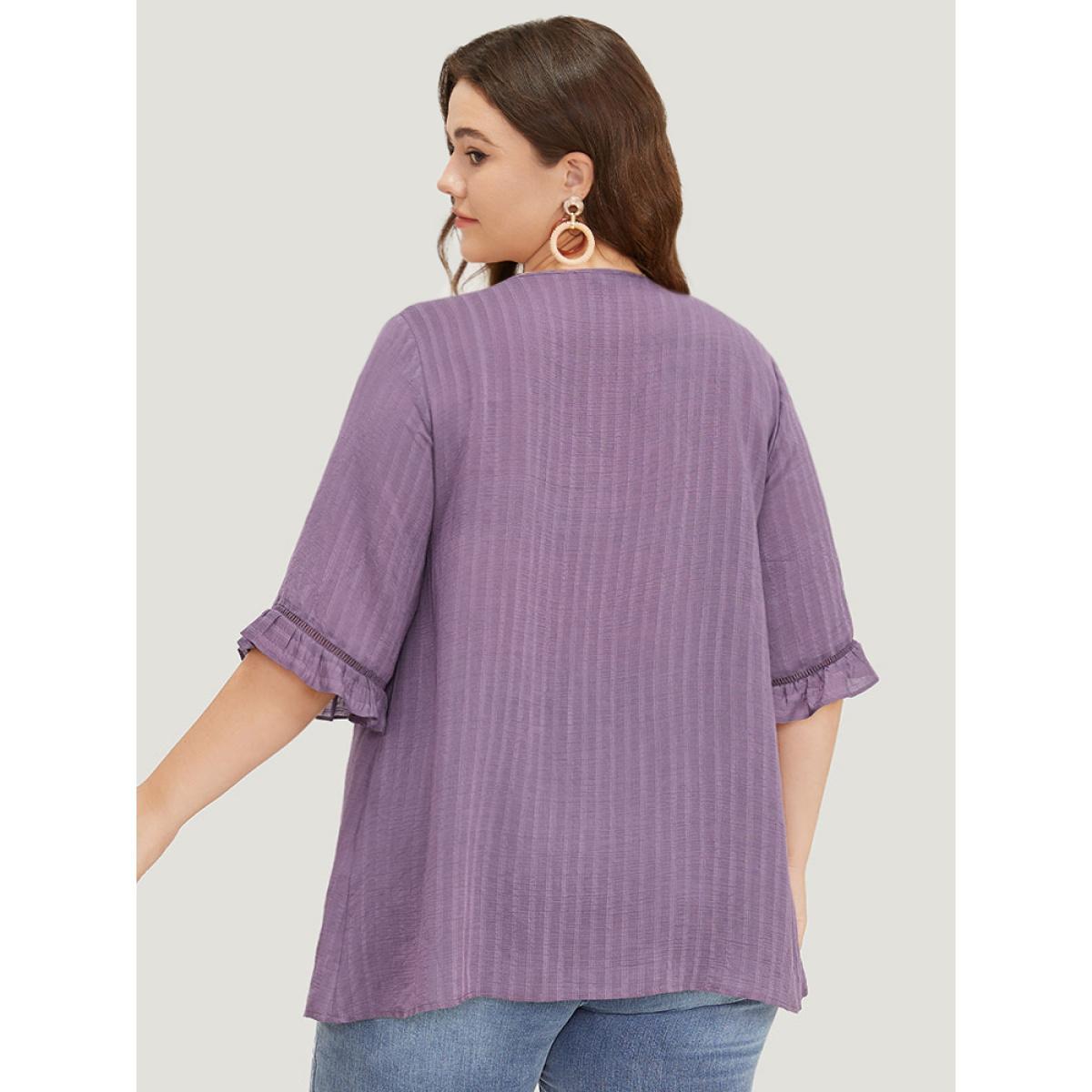 Plus Size Mauve Plain Ruffle Trim Cut Out Blouse Women Elegant Half Sleeve V-neck Dailywear Blouses BloomChic 30/6X Product Image