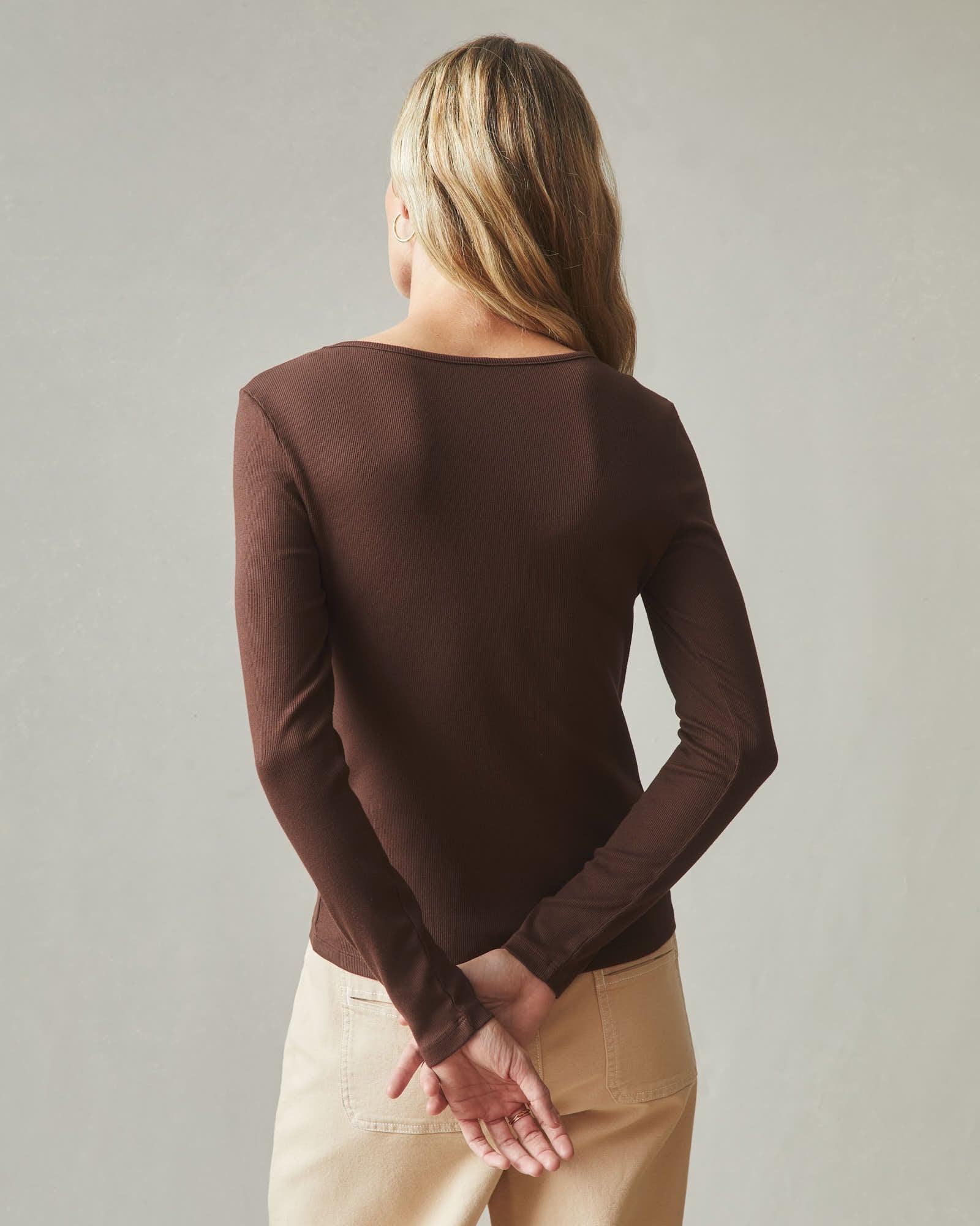 Women's Stretch Rib Square Neck Long Sleeve - Chicory Coffee Female Product Image