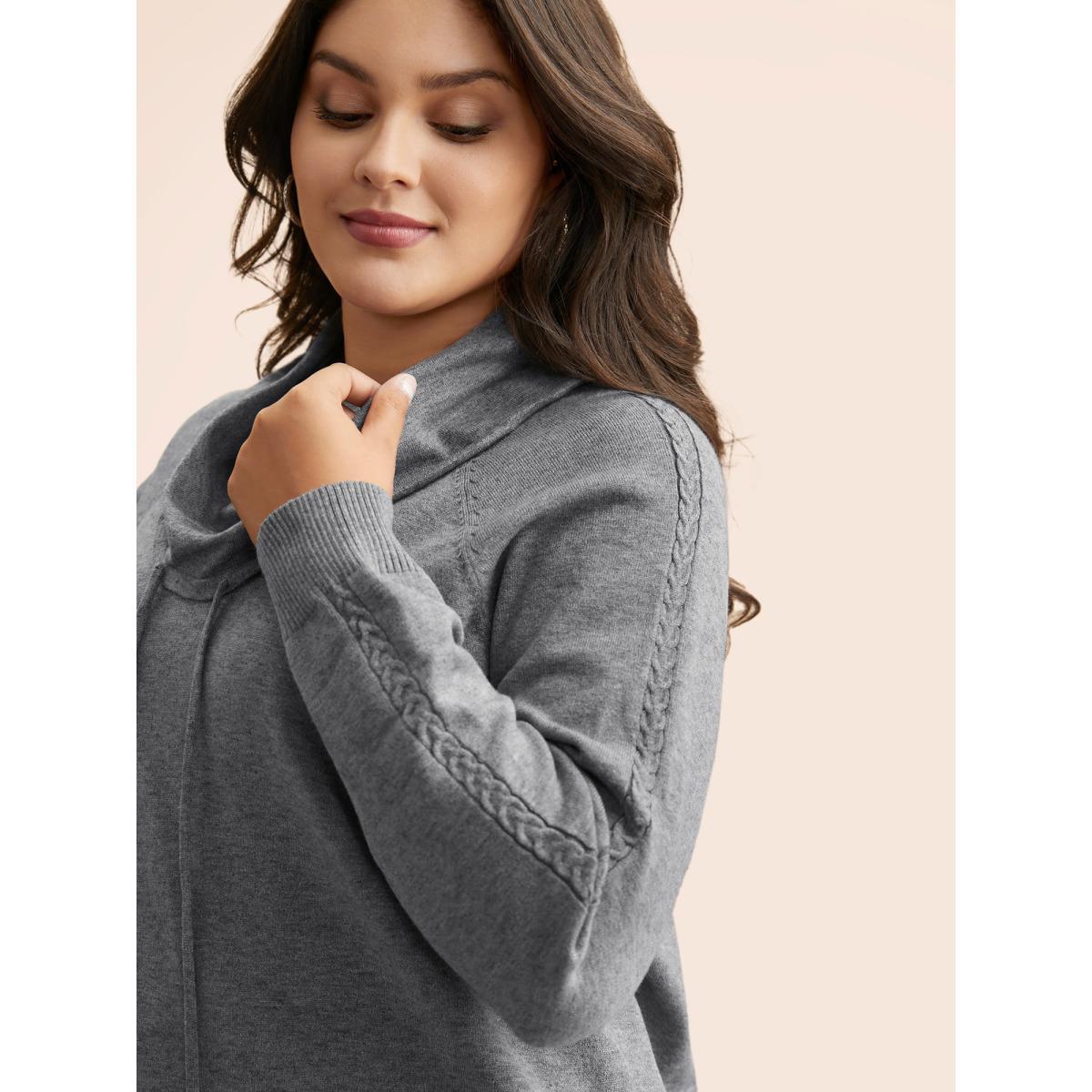 Plus Size Supersoft Essentials Turtleneck Raglan Sleeve Pullover DarkGray Women Casual Long Sleeve Turtleneck Everyday Pullovers BloomChic 26/4X Product Image