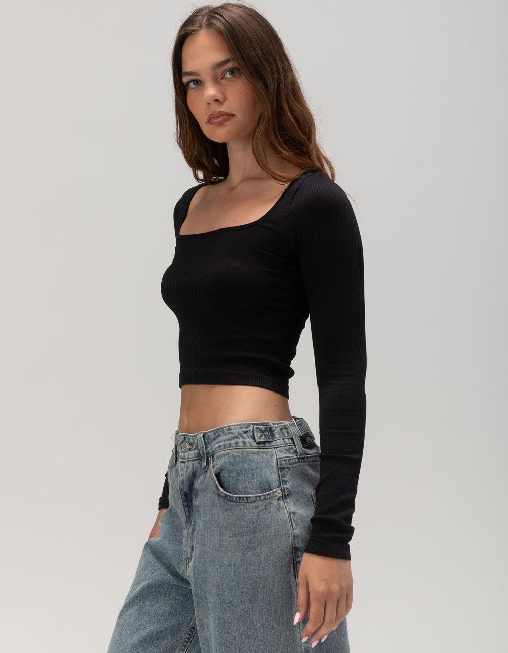 RSQ Womens Seamless Square Neck Long Sleeve Top - OLIVE Product Image