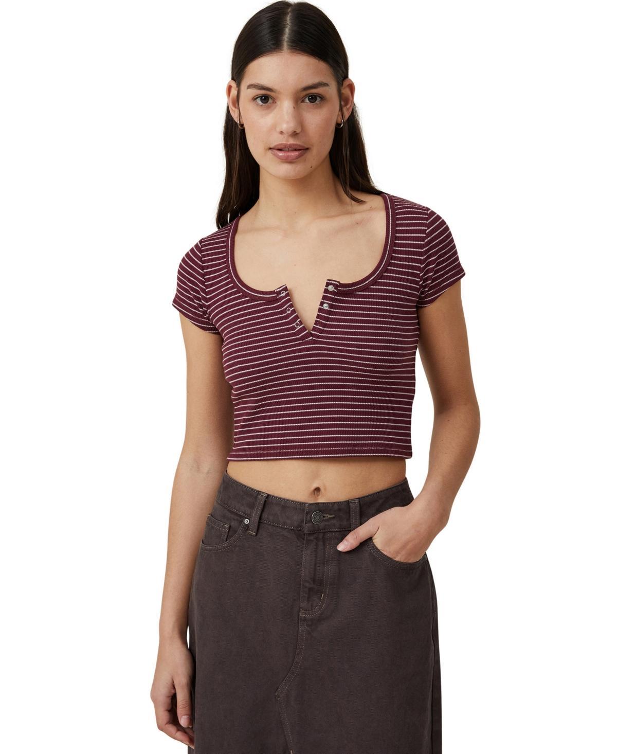Cotton On short sleeve waffle henley crop top Product Image