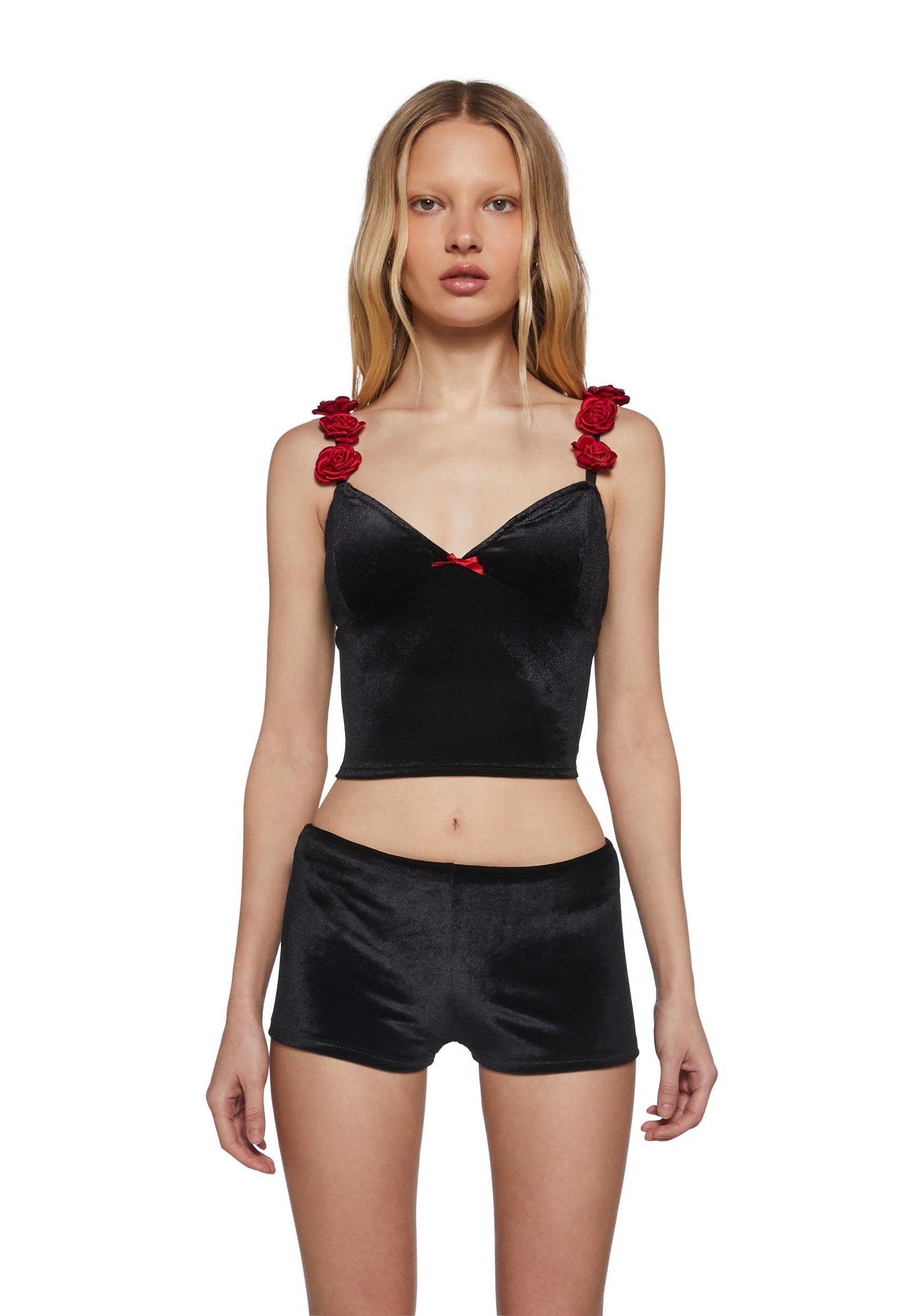 Stretchy Velour Rose Corset Top Sugar Thrillz - Multi Product Image