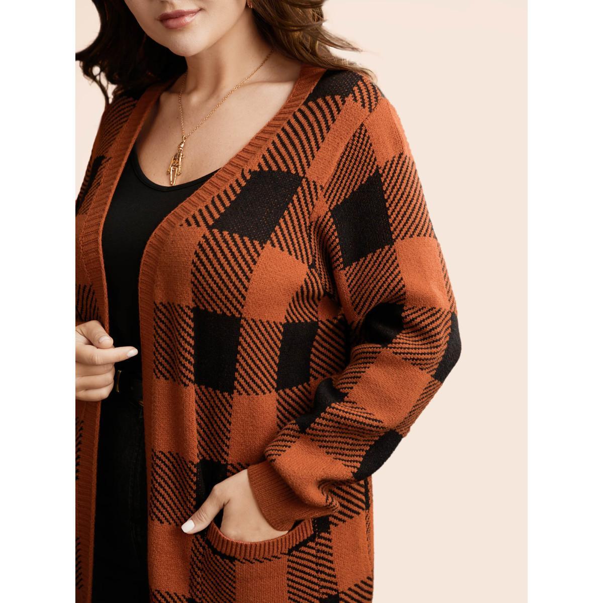 Plus Size Supersoft Essentials Plaid Open Cardigan Rust Women Casual Loose Long Sleeve Everyday Cardigans BloomChic 18-20/2X Product Image
