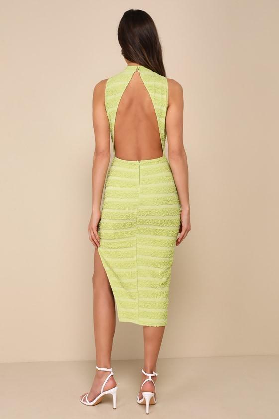Gorgeous Delight Lime Green Textured Mock Neck Cutout Midi Dress Product Image