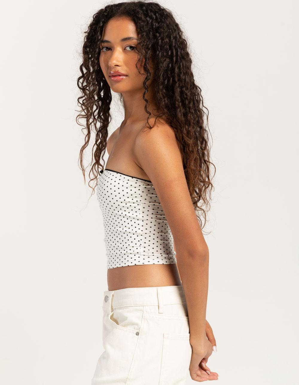 FULL TILT Dot Print Womens Cinch Tube Top - WHT/BLK Product Image
