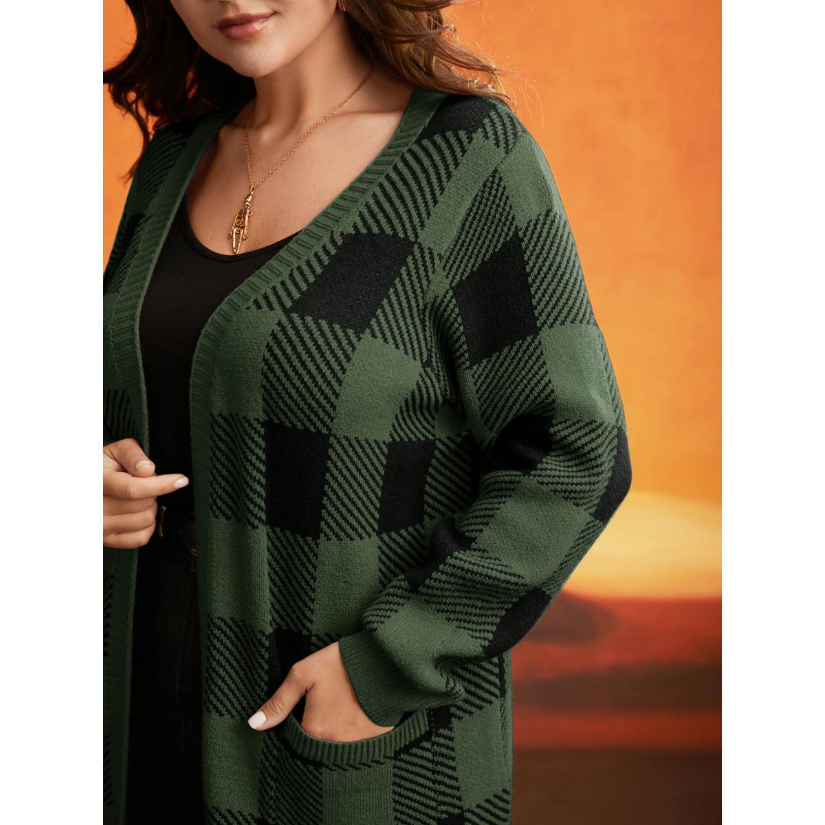 Plus Size Supersoft Essentials Plaid Open Cardigan ArmyGreen Women Casual Loose Long Sleeve Everyday Cardigans BloomChic 18-20/2X Product Image