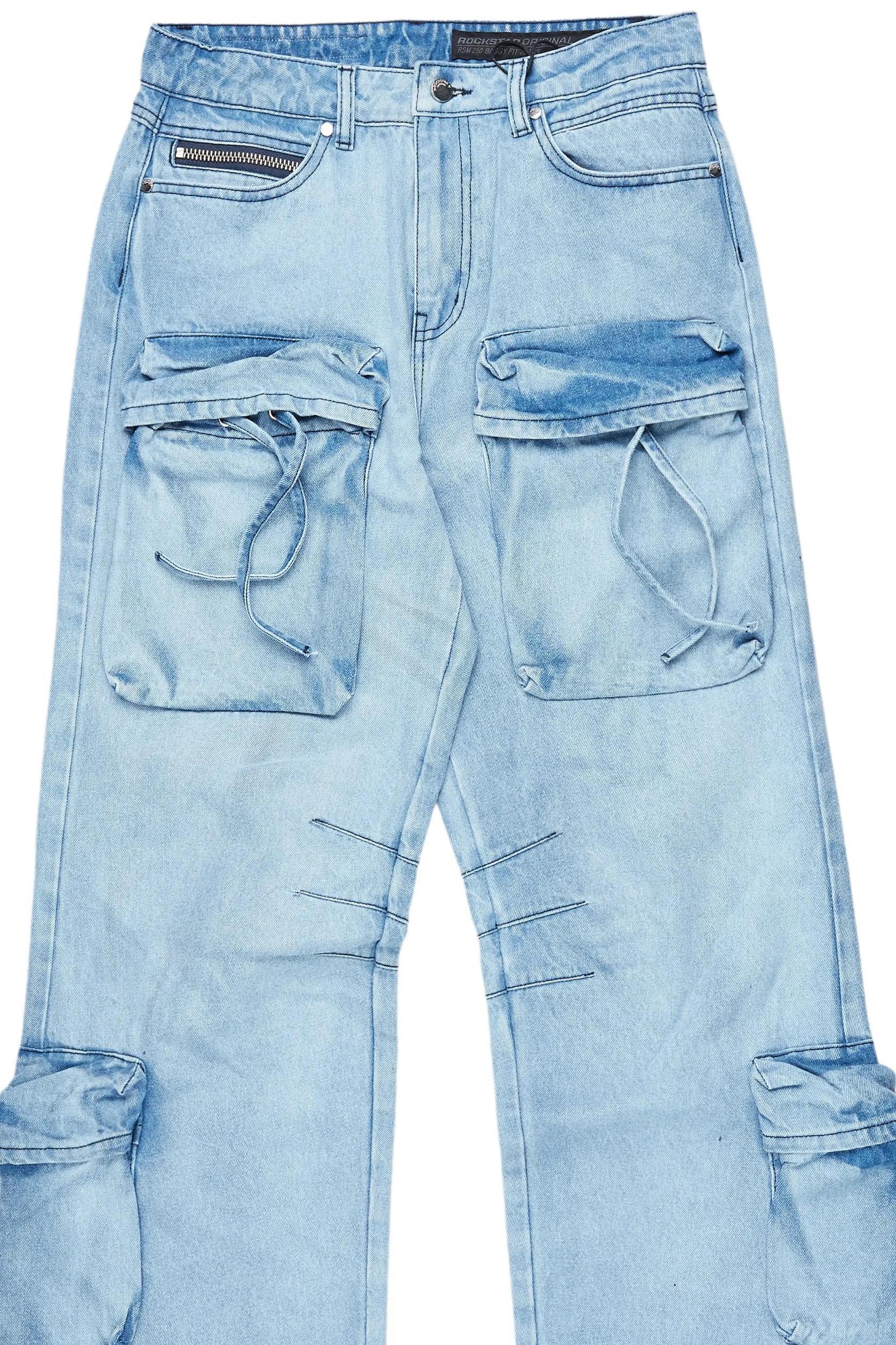 Cazer Blue Baggy Fit Cargo Jean Male Product Image