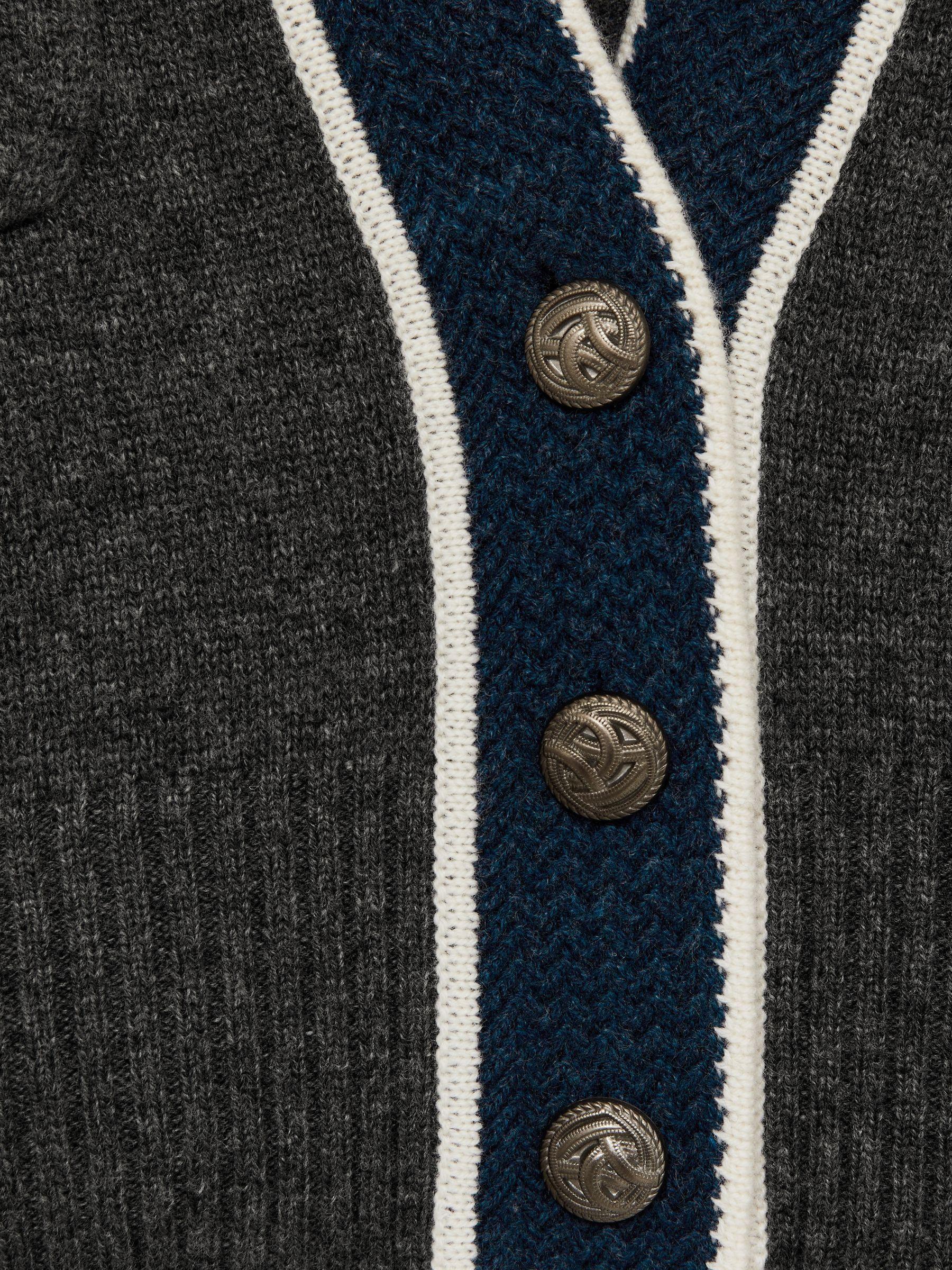 Wool-Cashmere Tipped V-Neck Cardigan in Charcoal Product Image