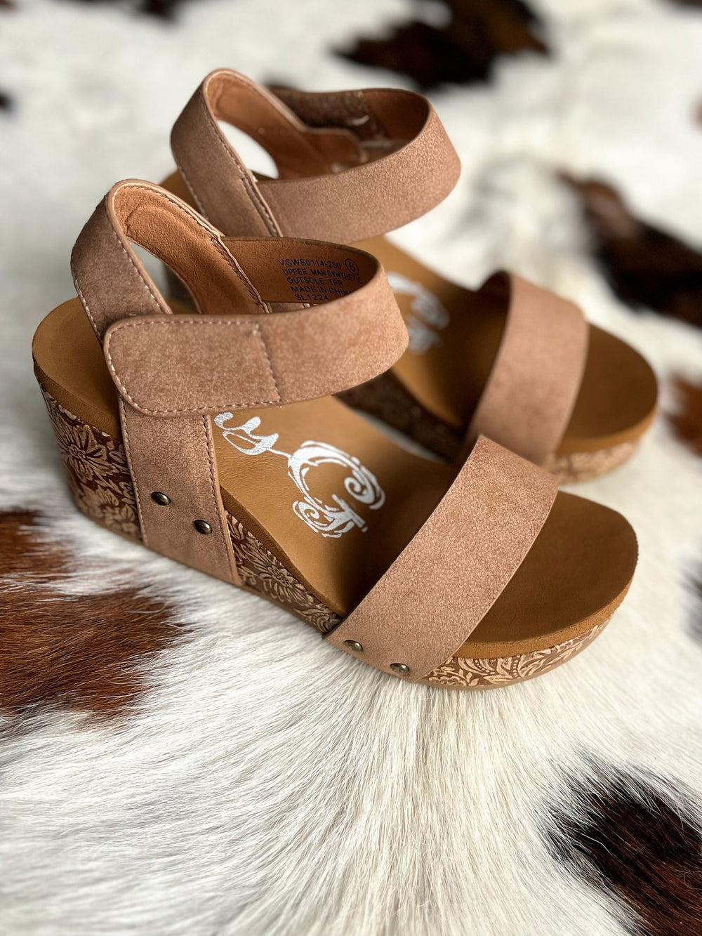 Very G Rich Light Tan Flower Wedge Product Image