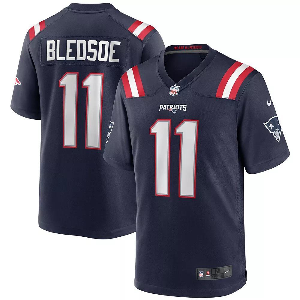 Men's Nike Drew Bledsoe Navy New England Patriots Game Retired Player Jersey, Size: Large, Blue Product Image