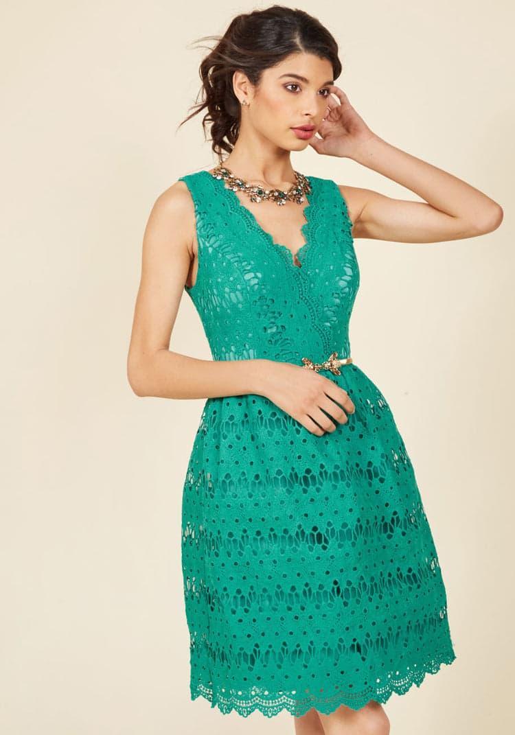 Stately Satisfaction Lace Dress in Jade Product Image
